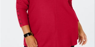 Alfani Women's Ribbed Snap Detail Sweater Red Size -2XL