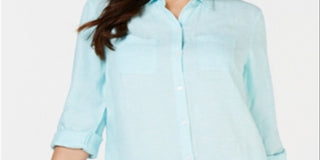 Charter Club Women's Linen Shirt Blue Size X-Small