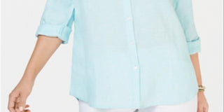 Charter Club Women's Linen Shirt Blue Size X-Small