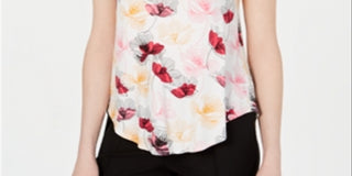 Alfani Women's Floral Short Sleeve T-Shirt Top Brown Size Petite Large