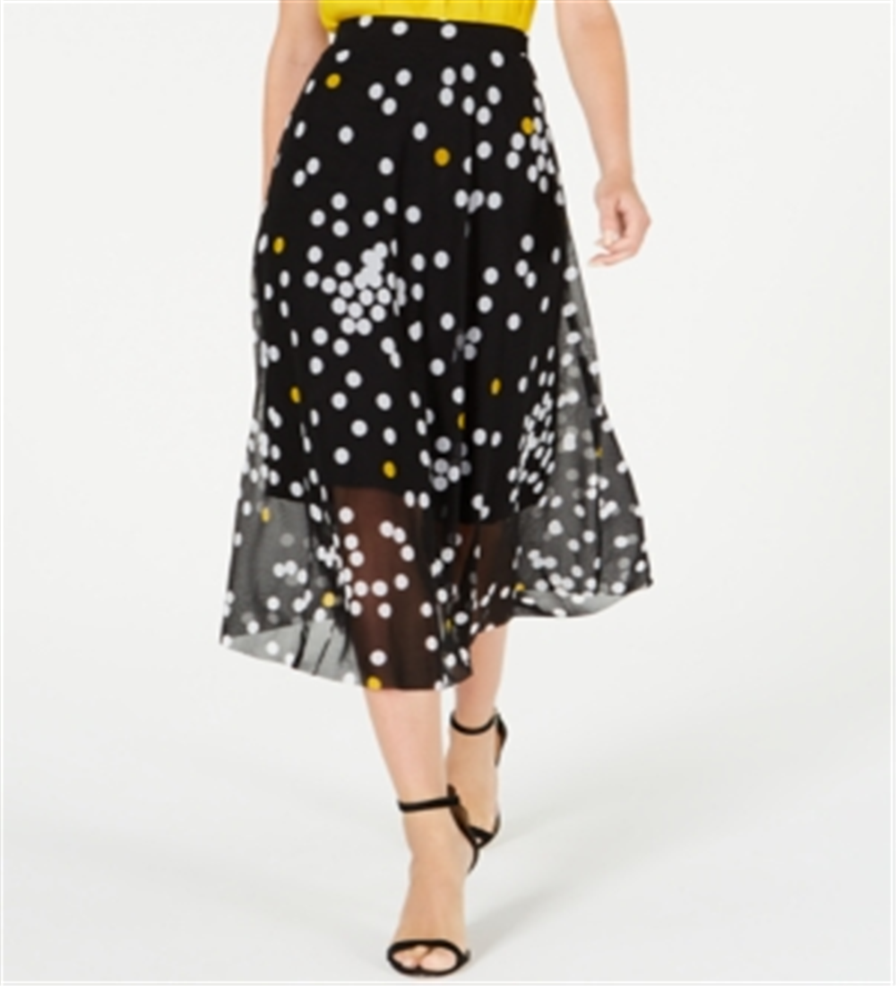Alfani Women's Dot Print Mesh MIDI Skirt Black Size Petite