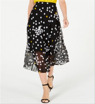 Alfani Women's Dot Print Mesh MIDI Skirt Black Size Petite