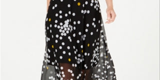 Alfani Women's Dot Print Mesh MIDI Skirt Black Size Petite