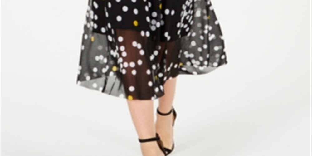 Alfani Women's Dot Print Mesh MIDI Skirt Black Size Petite