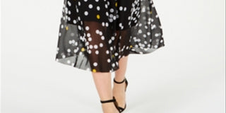 Alfani Women's Dot Print Mesh MIDI Skirt Black Size Petite