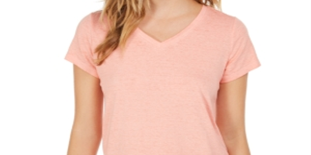 Style & Co Women's Burnout V Neck T-Shirt Orange Size S