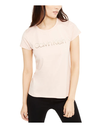 Calvin Klein Women's Embellished Crewneck Logo T-Shirt Pink Size Small