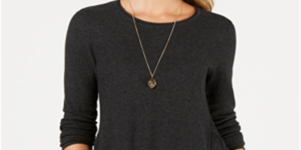 Style & Co Women's Pleated High Low Sweater Gray- Black Size Petite S