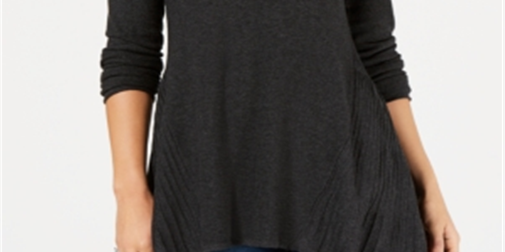 Style & Co Women's Pleated High Low Sweater Gray- Black Size Petite S