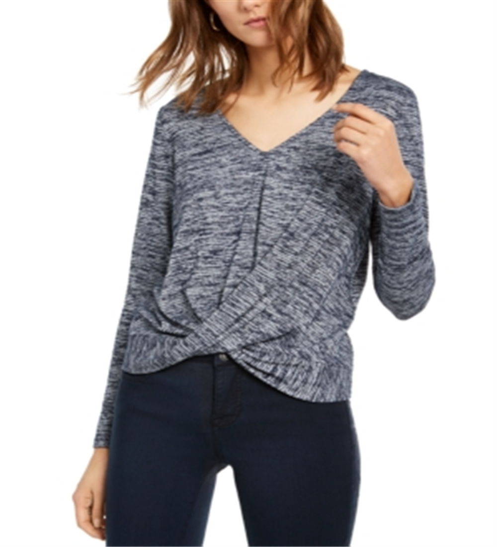 INC International Concepts Women's Shine Twist Front Top Blue Size XS