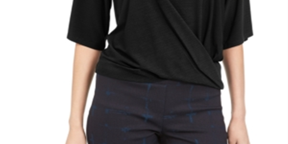 Alfani Women's Twisted Elbow Sleeve Top Black Size Petite
