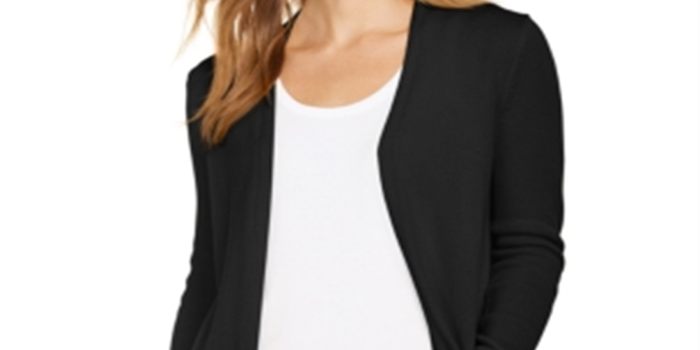 Charter Club Women's Open Front Curved Hem Completer Sweater Black Size X-Large