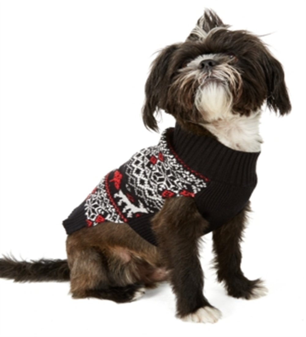 Charter Club Women's Reindeer Print Holiday Dog Sweater Black Size X-Small