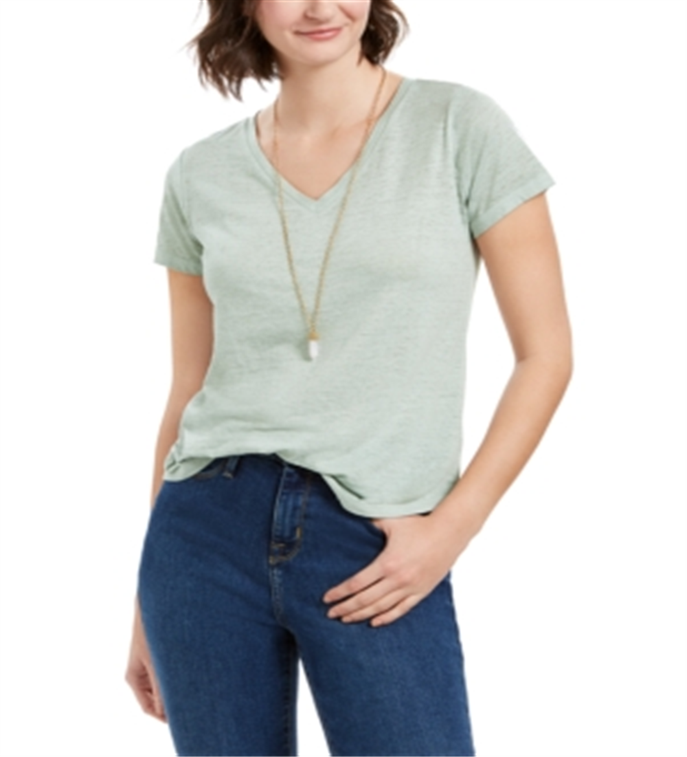 Style & Co Women's Burnout V-Neck T-Shirt Green Size Medium