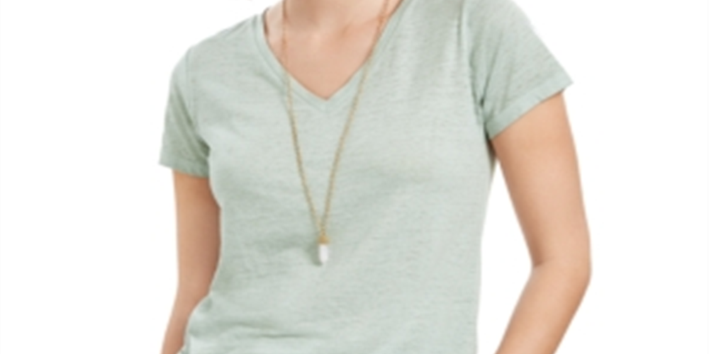 Style & Co Women's Burnout V-Neck T-Shirt Green Size Medium