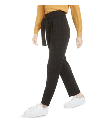 Bar III Women's Zippered Pocketed Plaid Wear to Work Straight Leg Pants Black Size 6