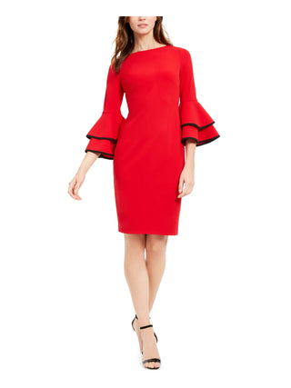 Calvin Klein Women's Bell Sleeve Above the Knee Sheath Evening Dress Red Size 8