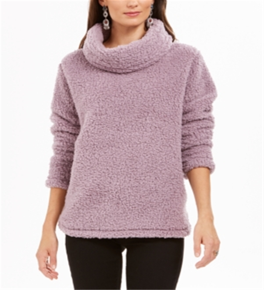 Style & Co Women's Faux Sherpa Cowlneck Sweater Purple Size M