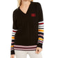 Tommy Hilfiger Women's Contrast Trim Embroidered Logo Pullover Sweater Black Size X-Small