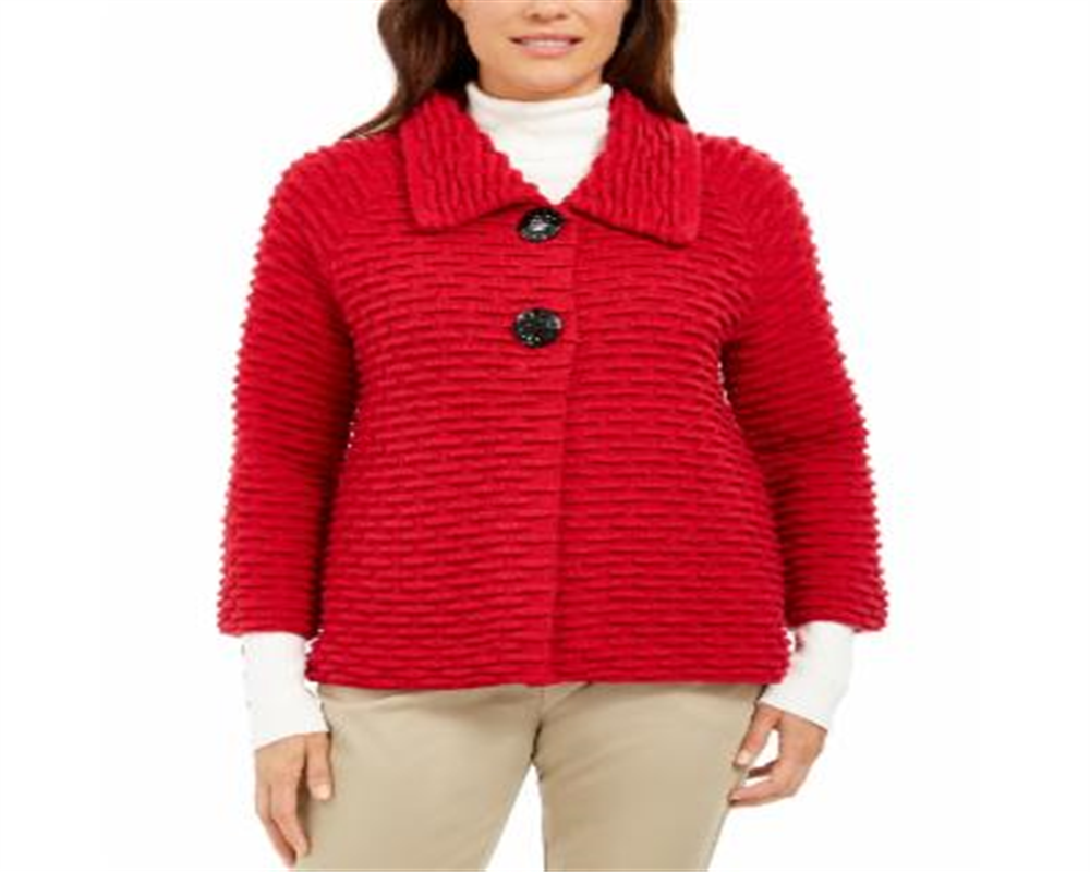 JM Collection Women's Holiday Party Textured Sweater Jacket Red Size X-Small