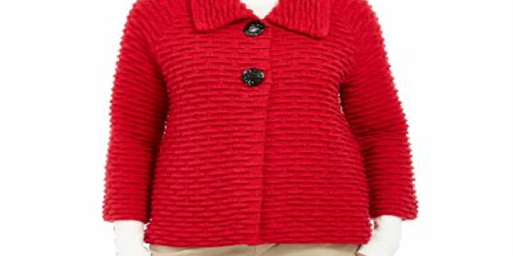 JM Collection Women's Holiday Party Textured Sweater Jacket Red Size X-Small