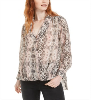 Bar III Women's High Low Printed Top Tan/Pink Size XXS