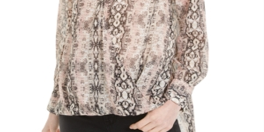 Bar III Women's High Low Printed Top Tan/Pink Size XXS