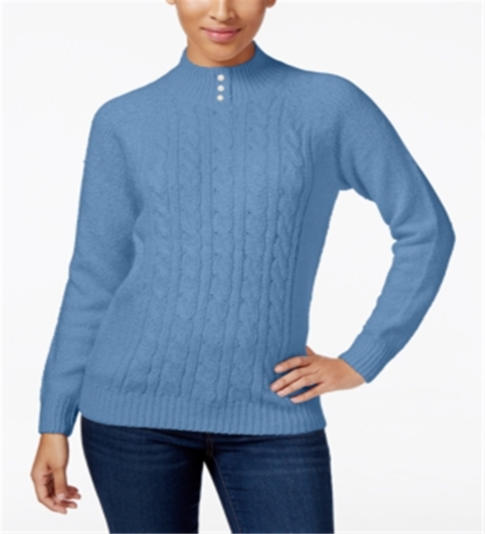 Karen Scott Women's Button Trim Mock Neck Sweater Blue Size Small