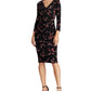 Ralph Lauren Women's Floral 3/4 Sleeve V Neck Above the Knee Sheath Party Dress Black Size 0
