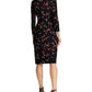 Ralph Lauren Women's Floral 3/4 Sleeve V Neck Above the Knee Sheath Party Dress Black Size 0