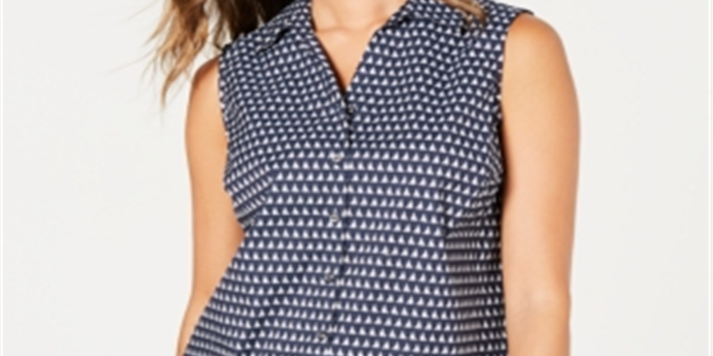 Charter Club Women's Sailboat Print Shirt Blue Size 14 Petite