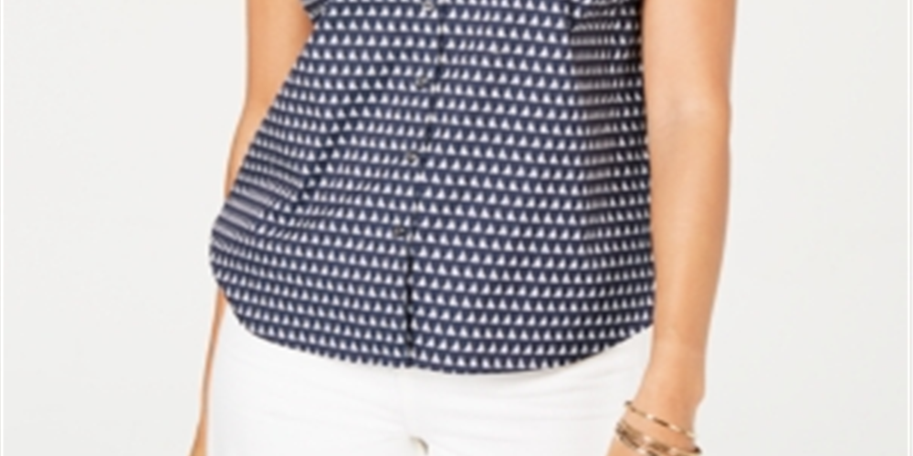 Charter Club Women's Sailboat Print Shirt Blue Size 14 Petite