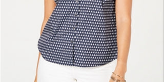 Charter Club Women's Sailboat Print Shirt Blue Size 14 Petite