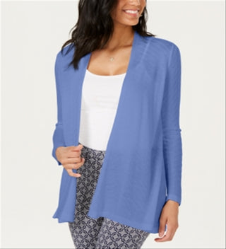 Charter Club Women's Geo Stitch Completer Sweater Blue Size Petite Medium