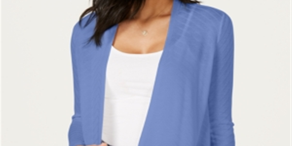 Charter Club Women's Geo Stitch Completer Sweater Blue Size Petite Medium