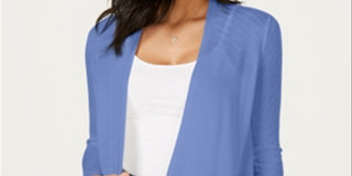 Charter Club Women's Geo Stitch Completer Sweater Blue Size Petite Medium