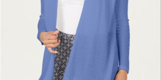 Charter Club Women's Geo Stitch Completer Sweater Blue Size Petite Medium