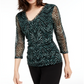 INC International Concepts Women's Double Layer V Neck Top Green Size Petite X-Large