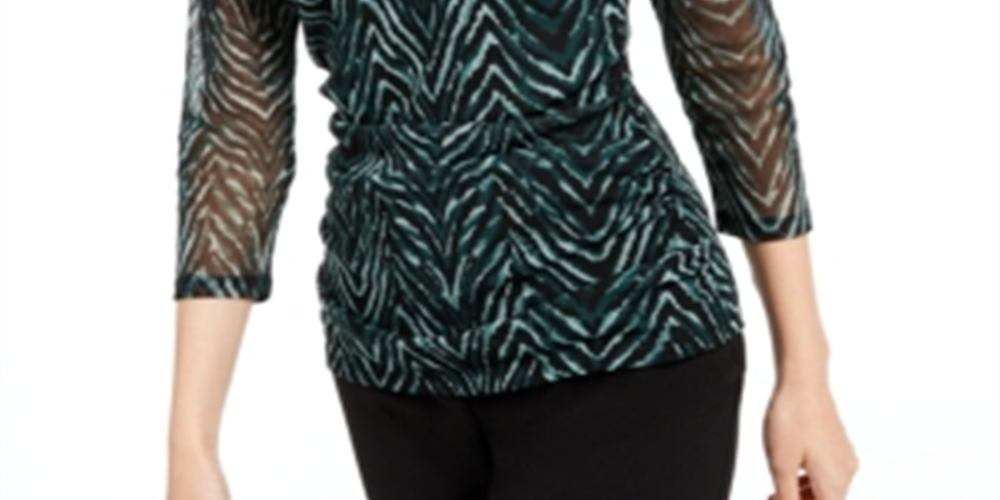 INC International Concepts Women's Double Layer V Neck Top Green Size Petite X-Large