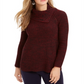 Style & Co Women's Pointelle Envelope Neck Sweater Black Red Size Petite M