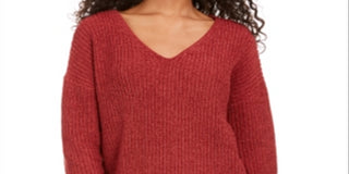 Hippie Rose Junior's Chenille V Neck Sweater Red Size X-Large