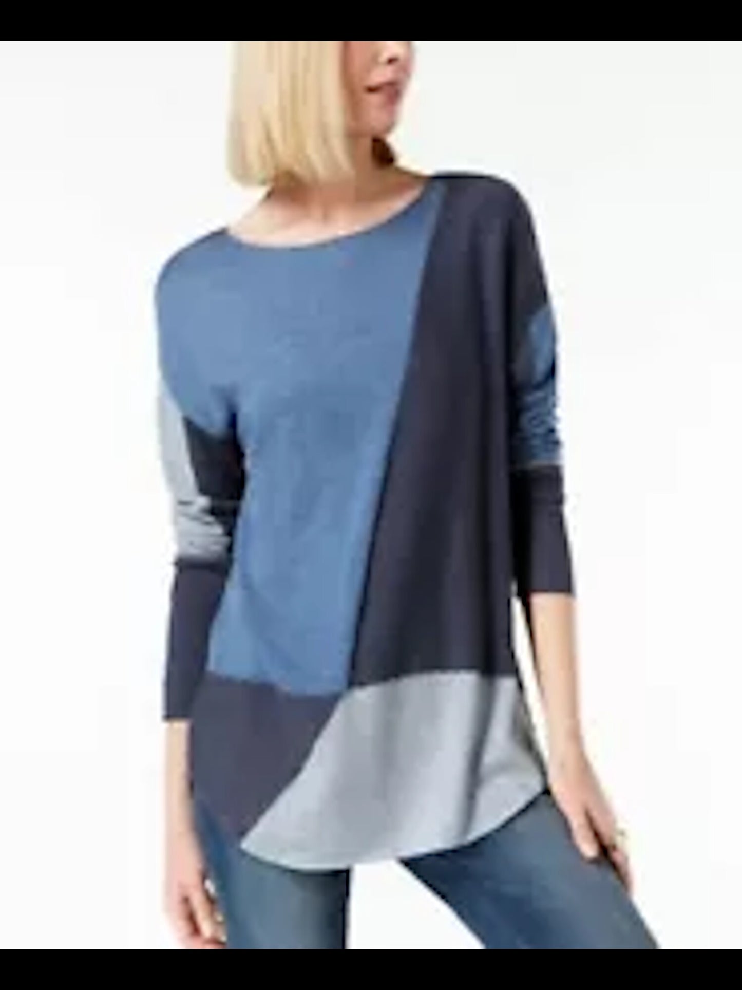 INC International Concepts Women's Colorblocked Sweater Blue Size Petite Small