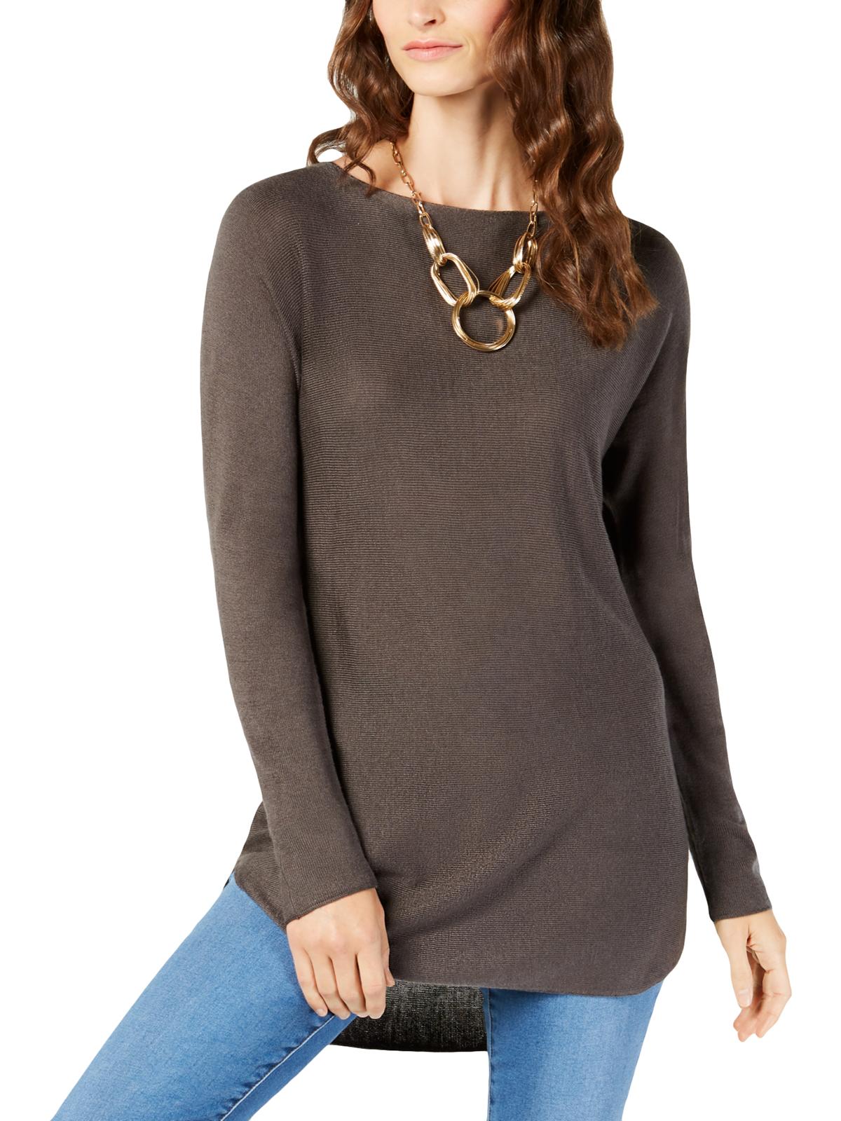 INC International Concepts Women's Shirttail Hi Low Boatneck Sweater Gray Size X-Small