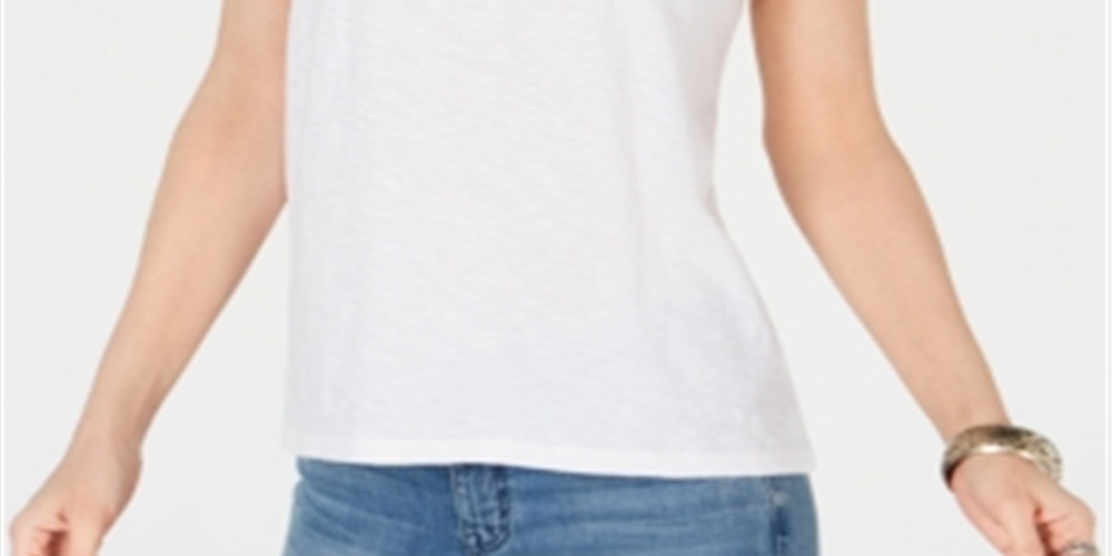 Style & Co Women's Contrast Yoke Cotton Top Blue Size XX-Large