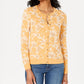 Charter Club Women's Printed Long Sleeve Crew Neck Button up Party Top Yellow Size Small