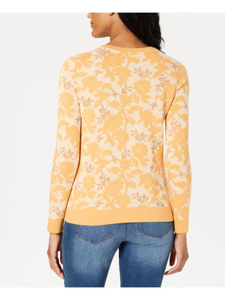 Charter Club Women's Printed Long Sleeve Crew Neck Button up Party Top Yellow Size Small