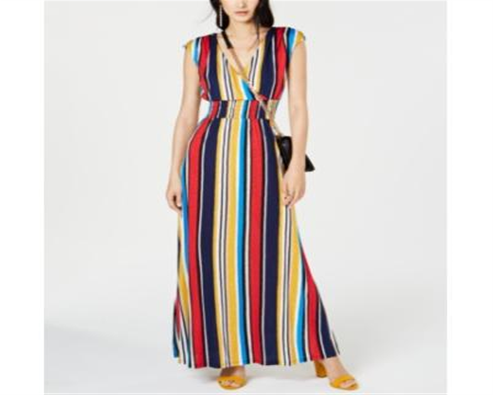 INC International Concepts Women's Striped Smocked Maxi Dress Red Size Petite Small