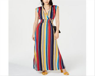 INC International Concepts Women's Striped Smocked Maxi Dress Red Size Petite Small