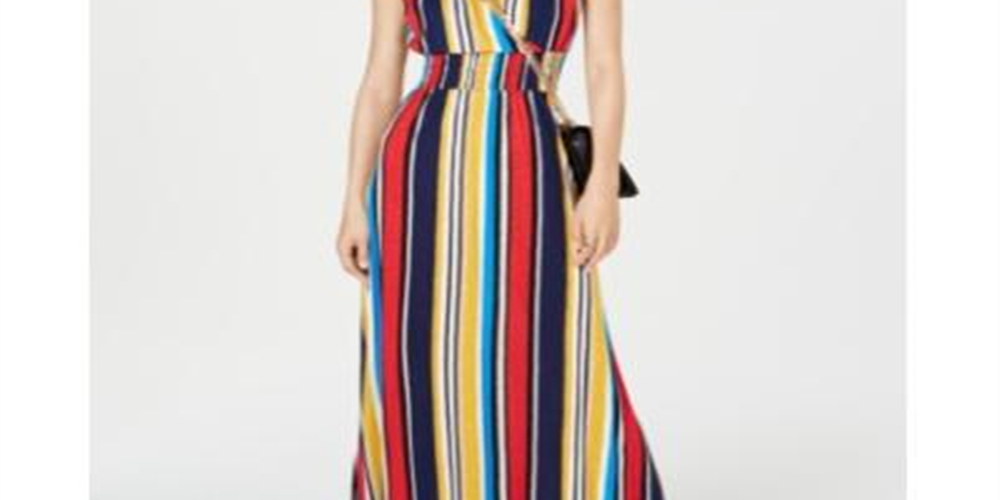 INC International Concepts Women's Striped Smocked Maxi Dress Red Size Petite Small