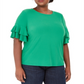 INC International Concepts Women's Plus Ruffle Sleeve Top Green One Size